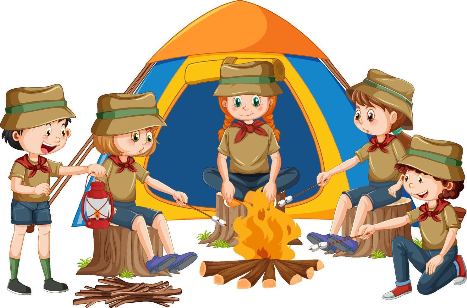 acampar al aire libre con niños exploradores vector