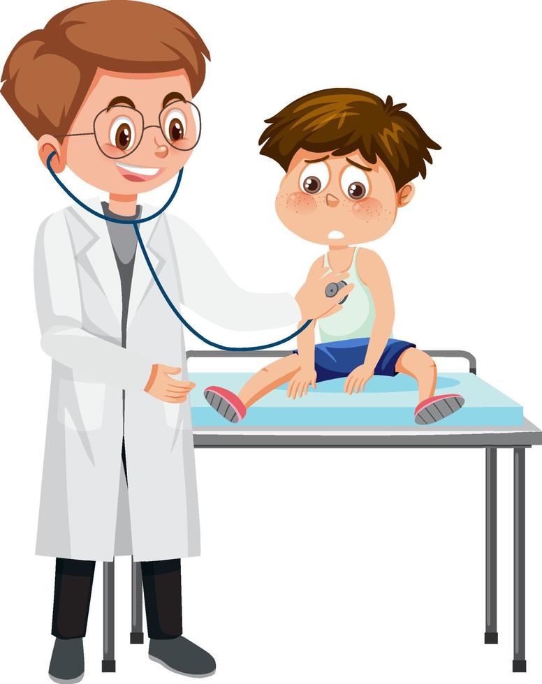 médico pediatra examinando al niño vector
