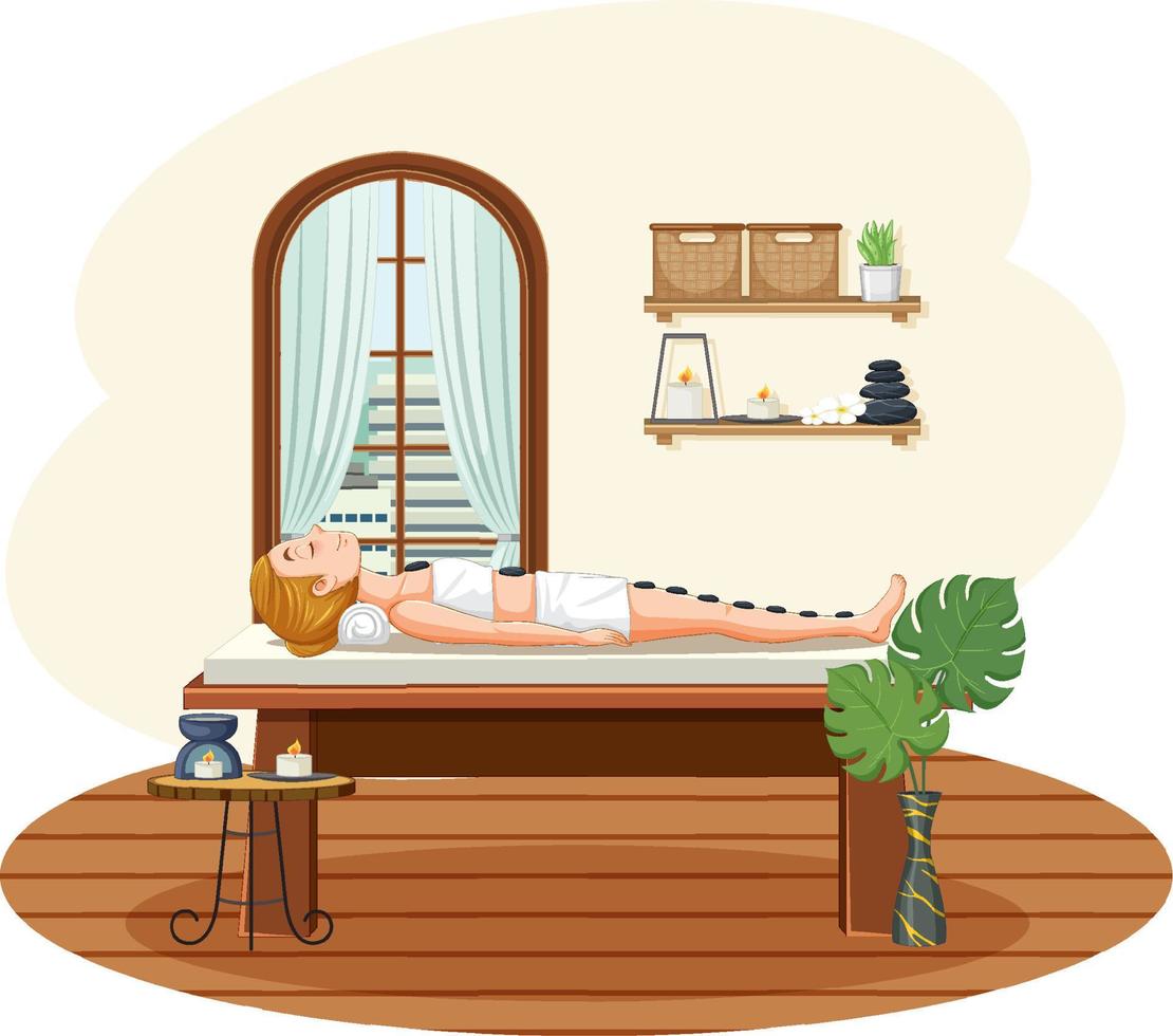 Woman getting hot stone massage vector