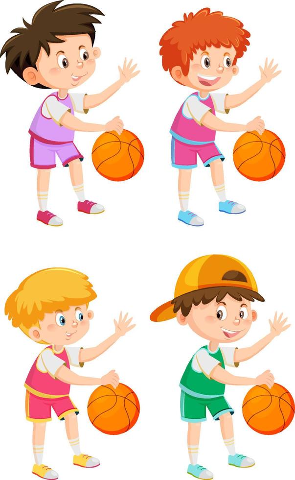 un niño jugando dibujos animados de baloncesto vector