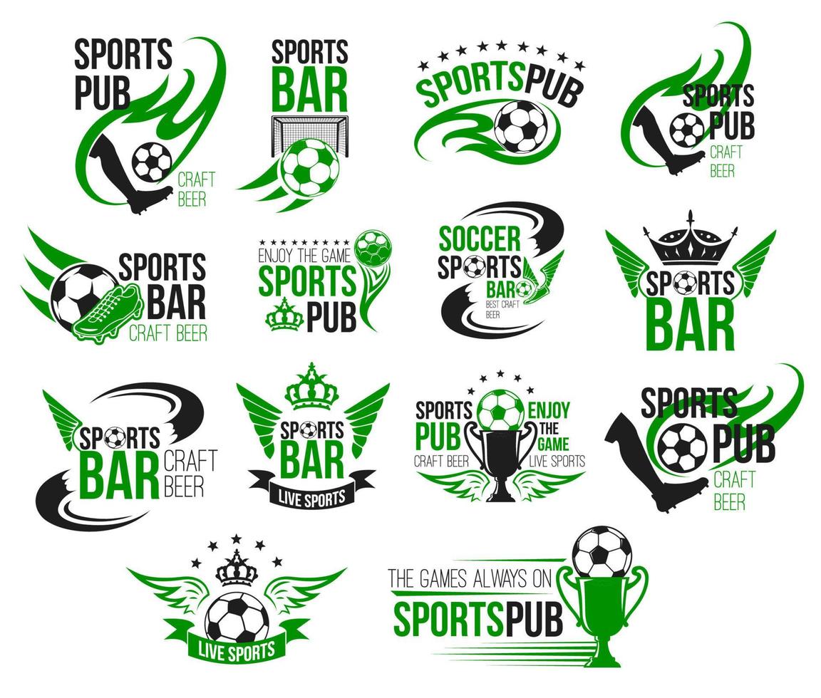 icono de pub deportivo de fútbol de balón de fútbol y trofeo vector