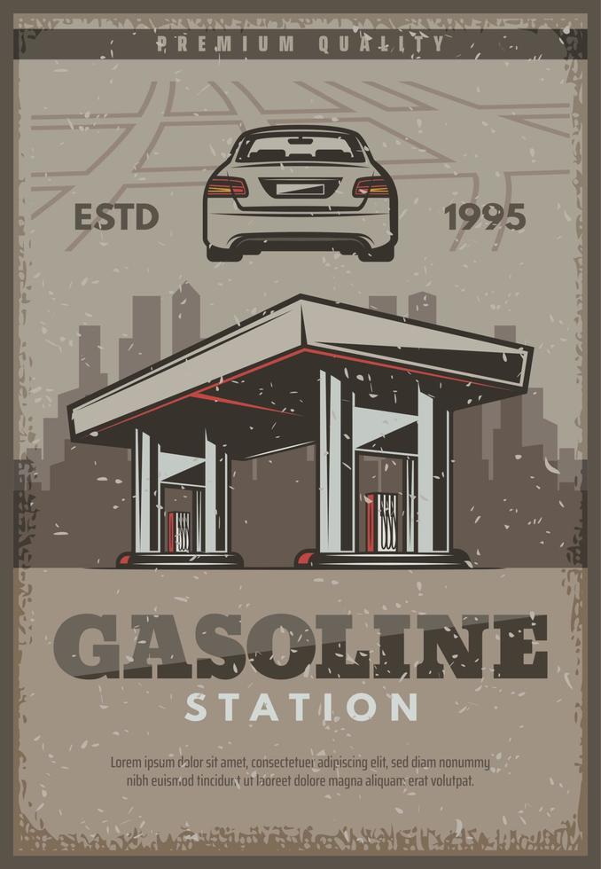 Vector retro poster of gasoline station