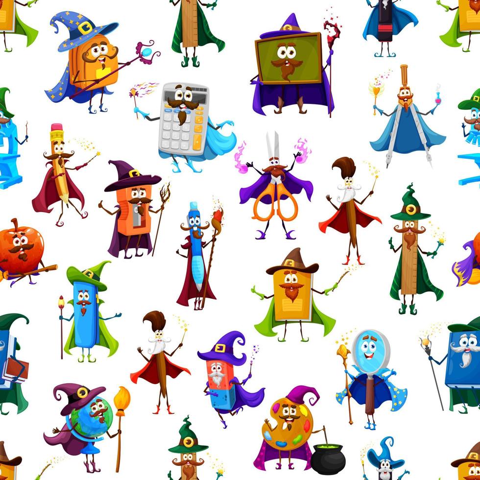 Halloween school characters seamless pattern vector