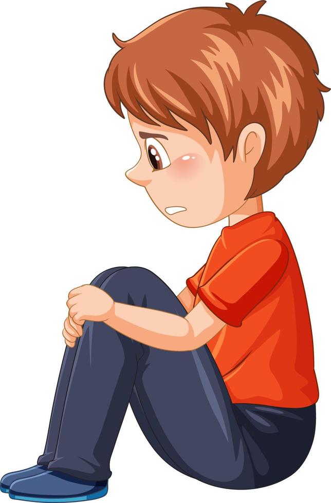 Side view of sad boy sitting carton character vector