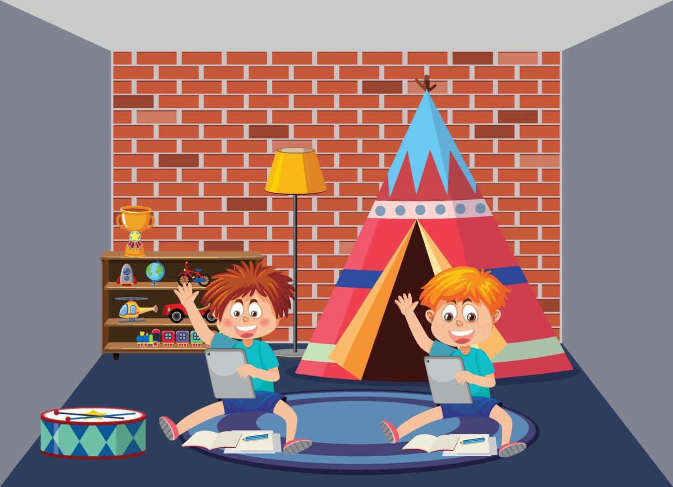 Kids learning online at home vector