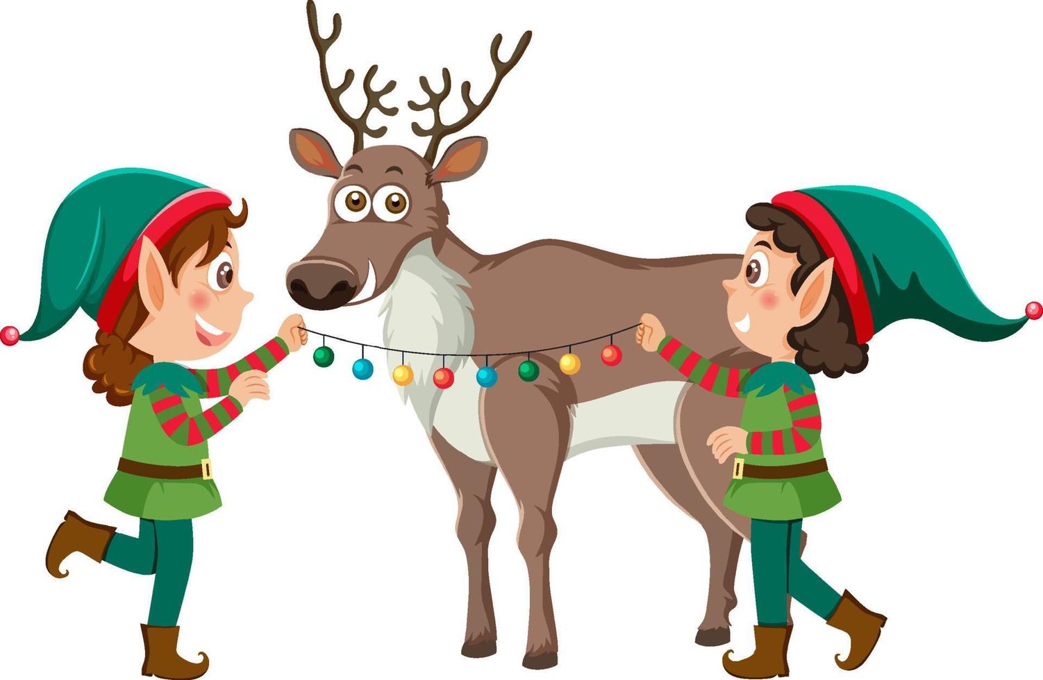 Christmas elves with reindeer vector