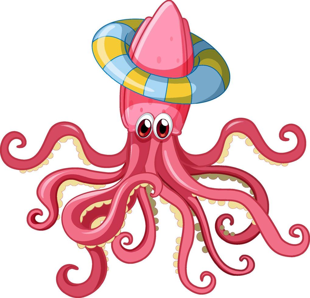 Pink octopus wearing inflatable ring vector