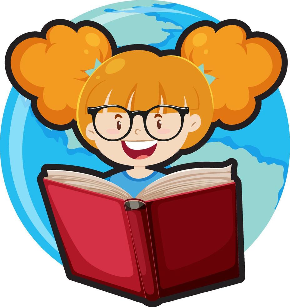 Cartoon student girl reading a book vector