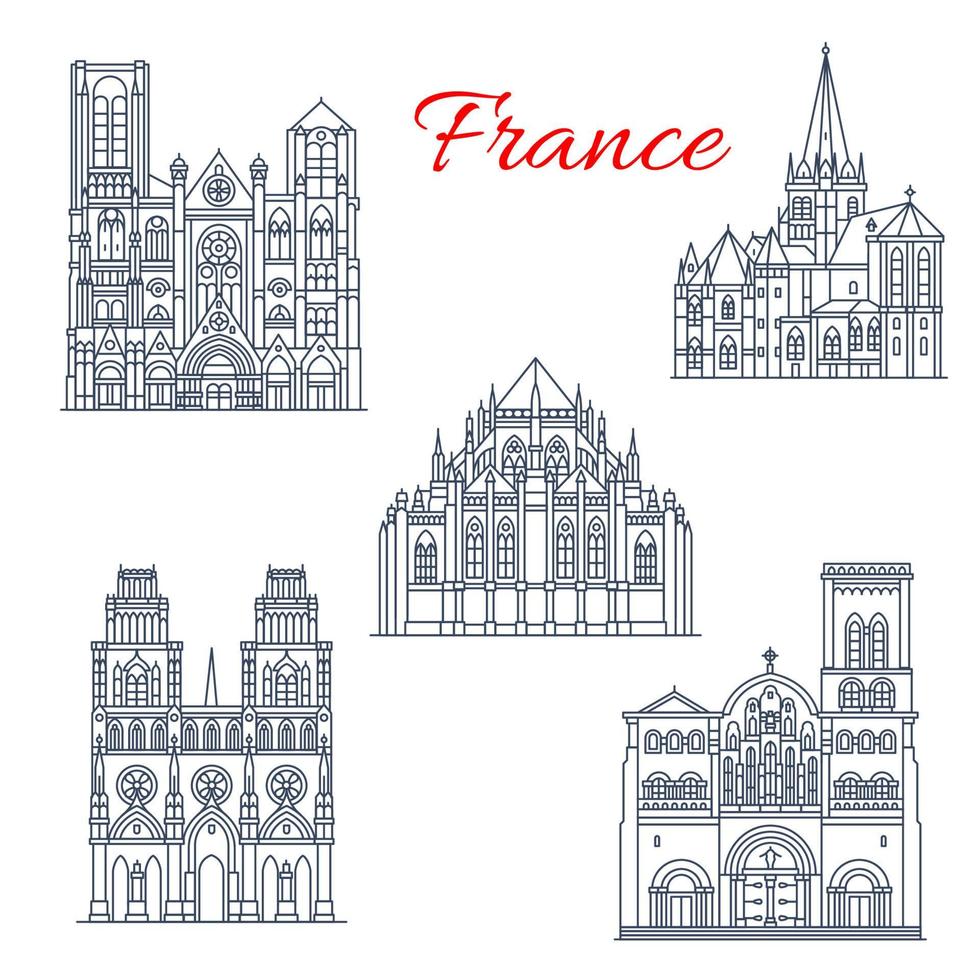 French travel landmark icon of famous cathedral vector