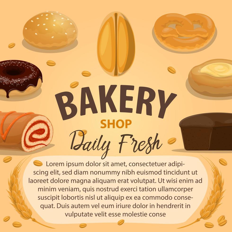 Bakery product poster with wheat bread and pastry vector