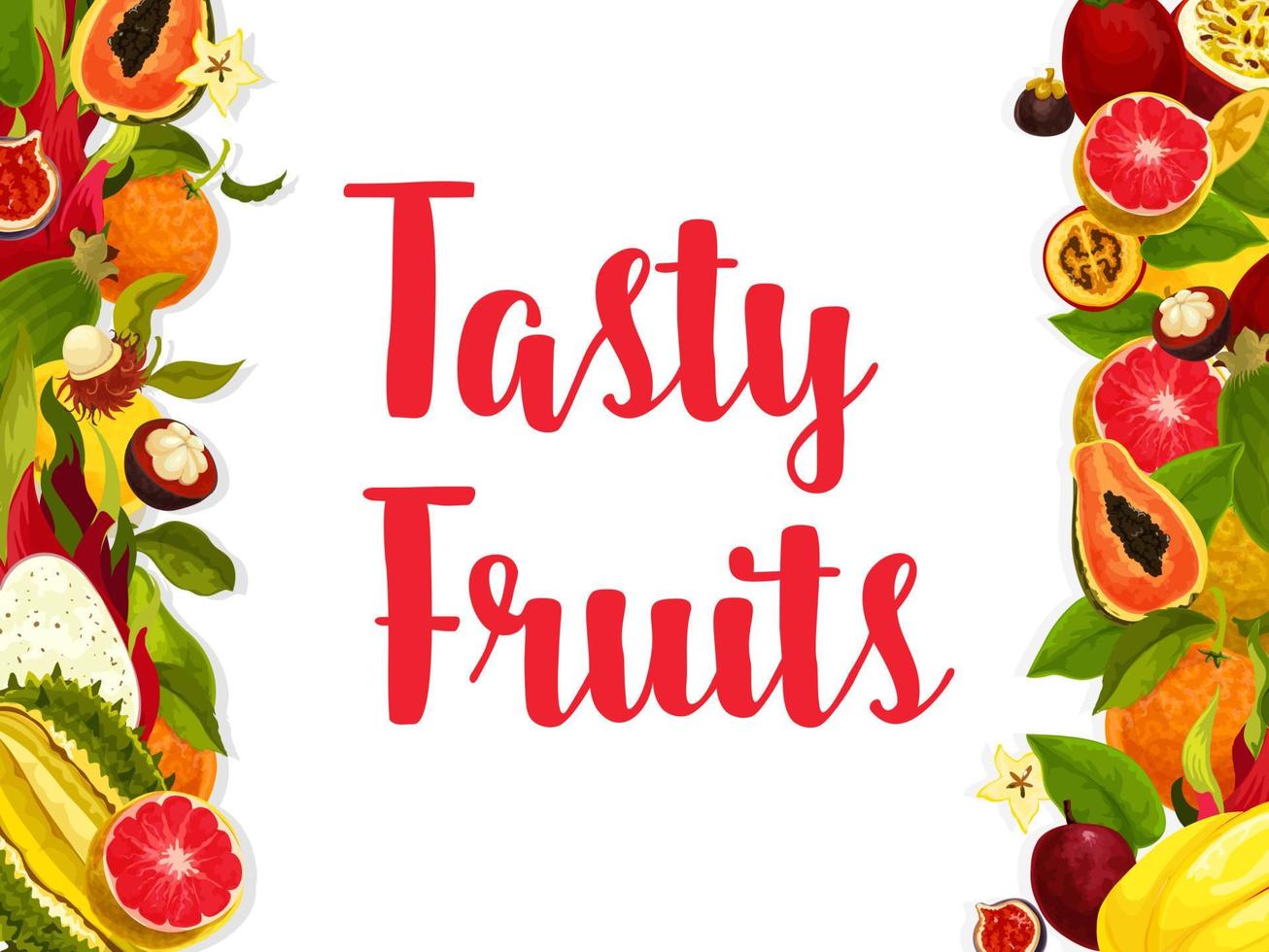 Exotic fruit banner, edged by fresh tropical berry vector