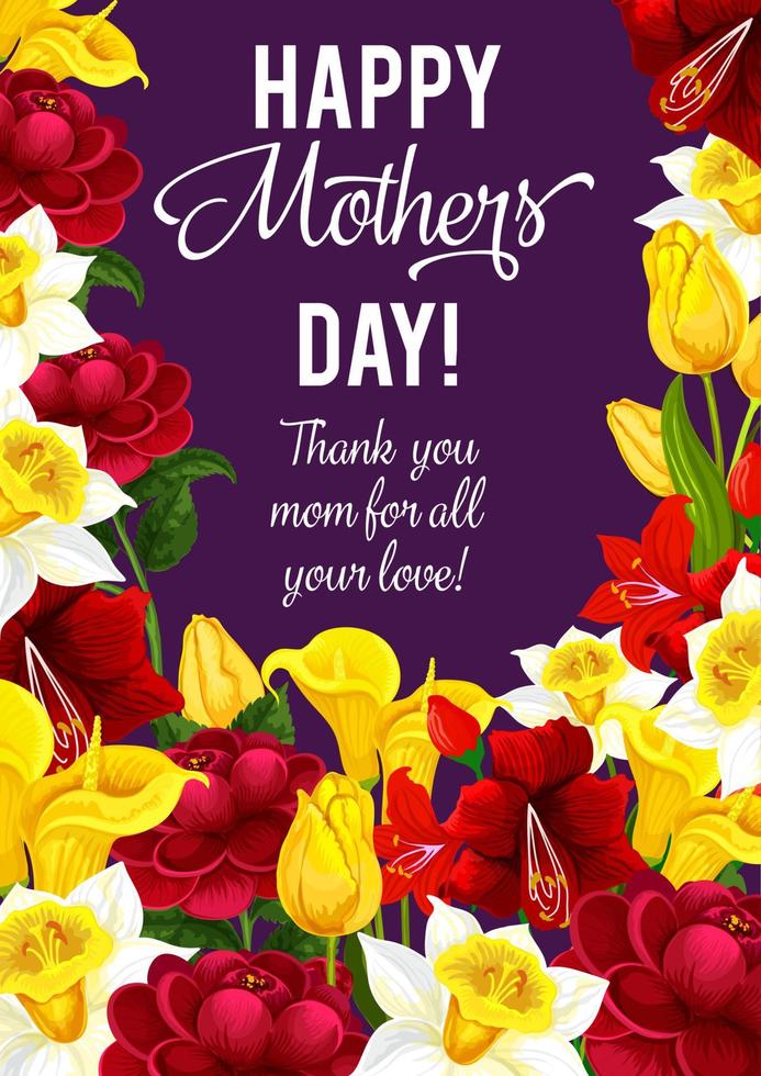 Happy Mother Day banner with spring flower frame vector