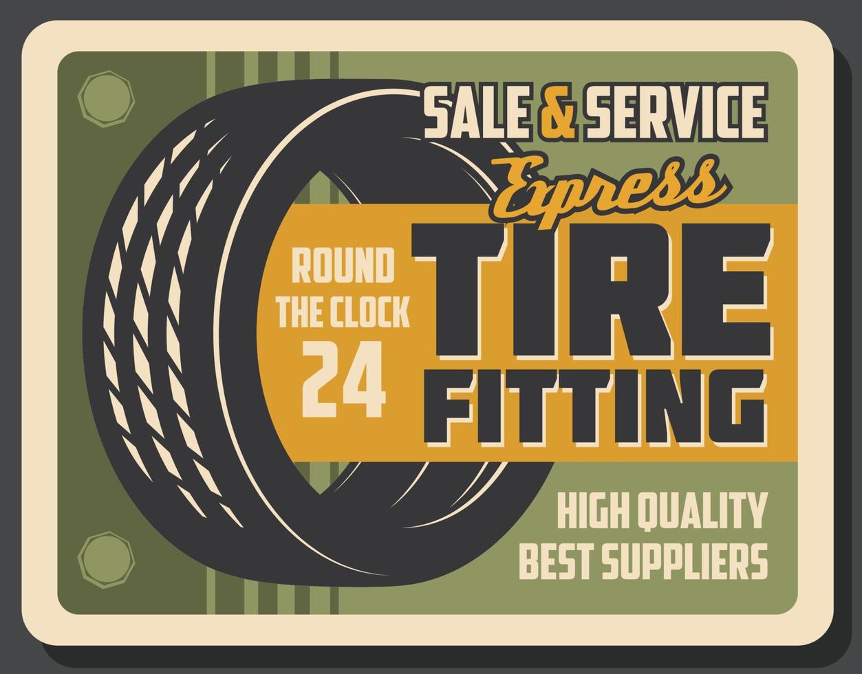 Tire fitting banner of car service or repair shop vector