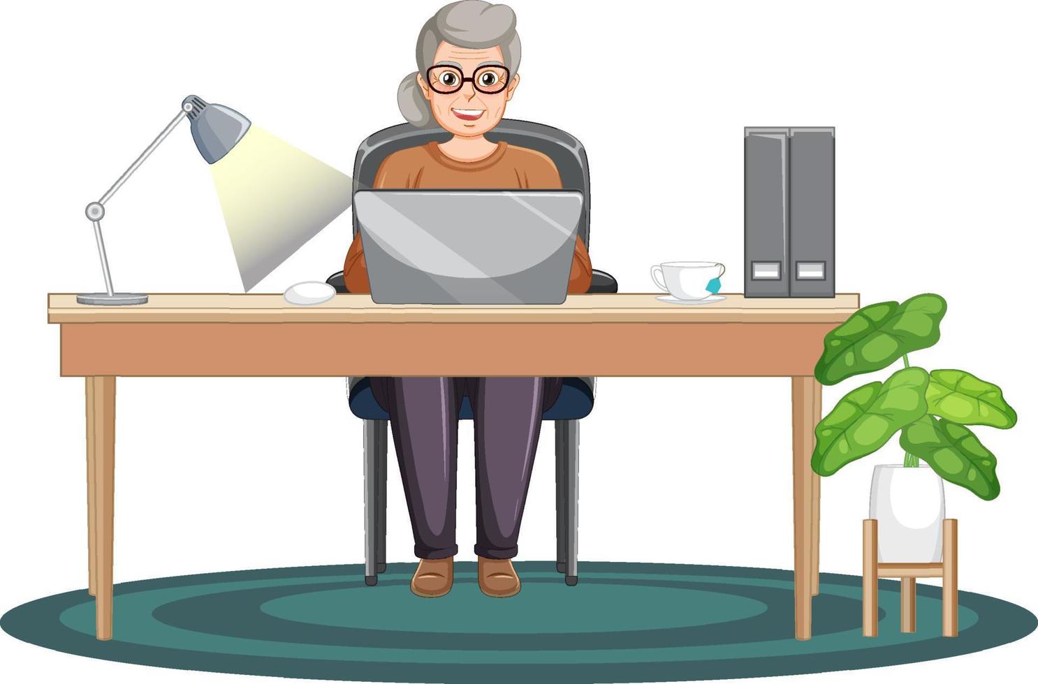 Old woman using laptop vector