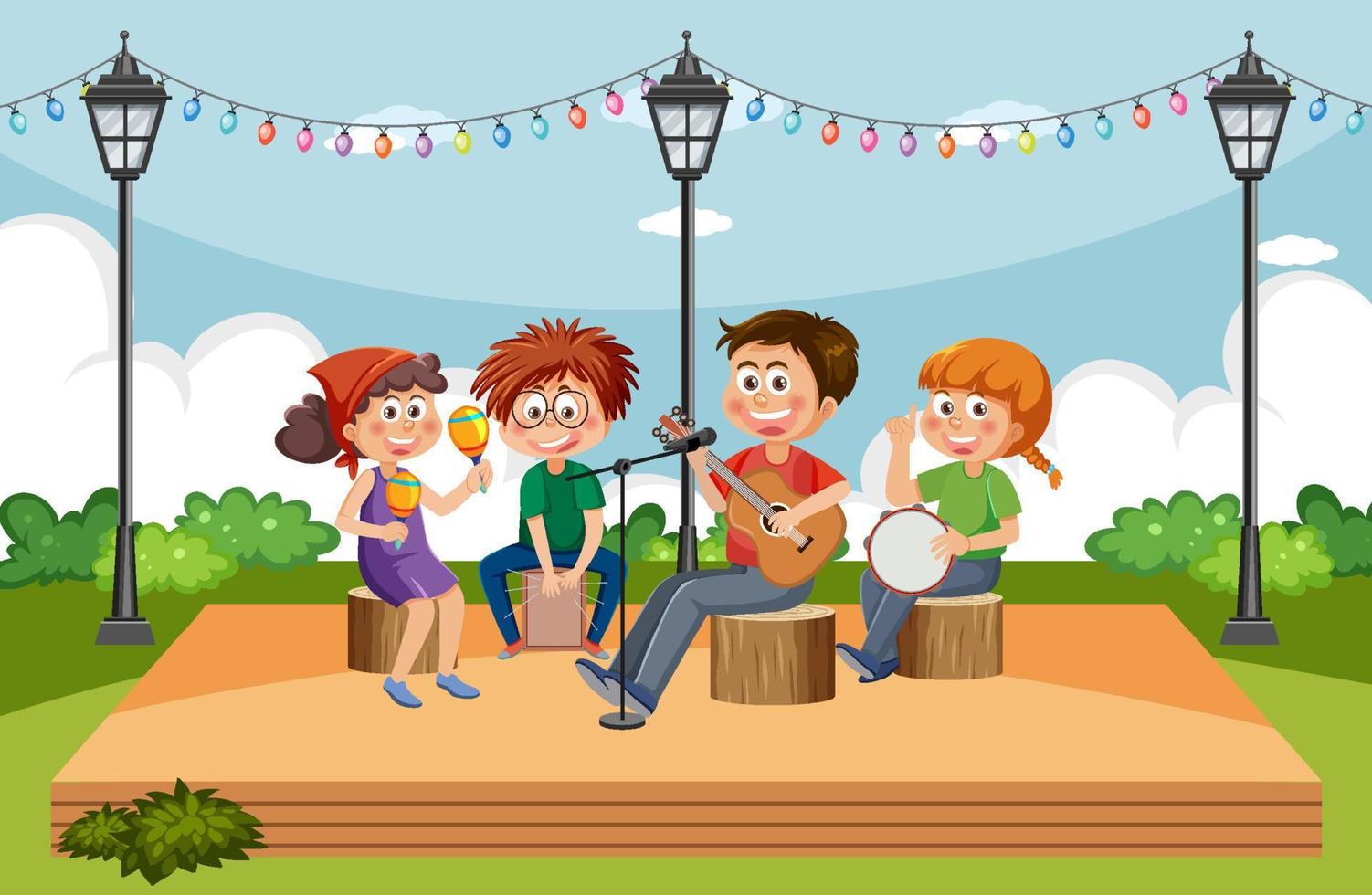 Children playing music in the park vector
