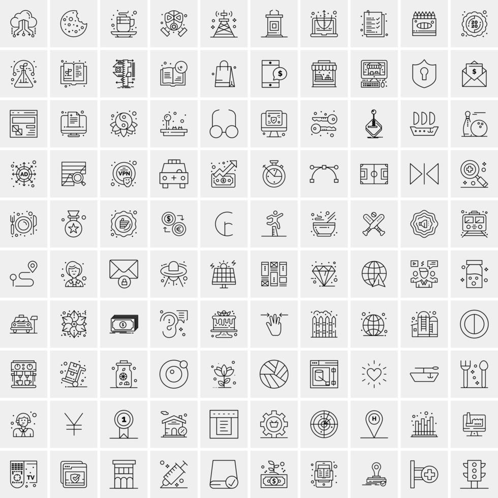 paquete de 100 iconos de líneas universales para móviles y web vector