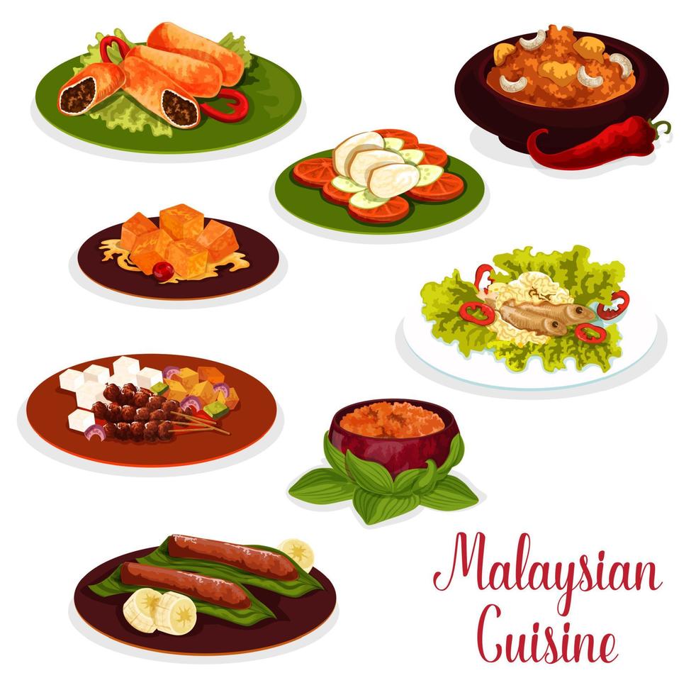 Malaysian cuisine dinner icon with asian dessert vector