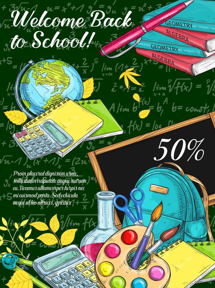 School and education supplies sale banner design vector