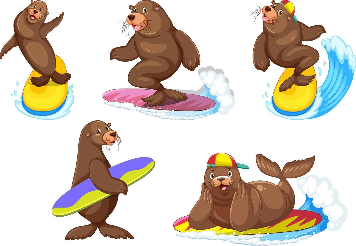 Set of different sea lions cartoon characters vector