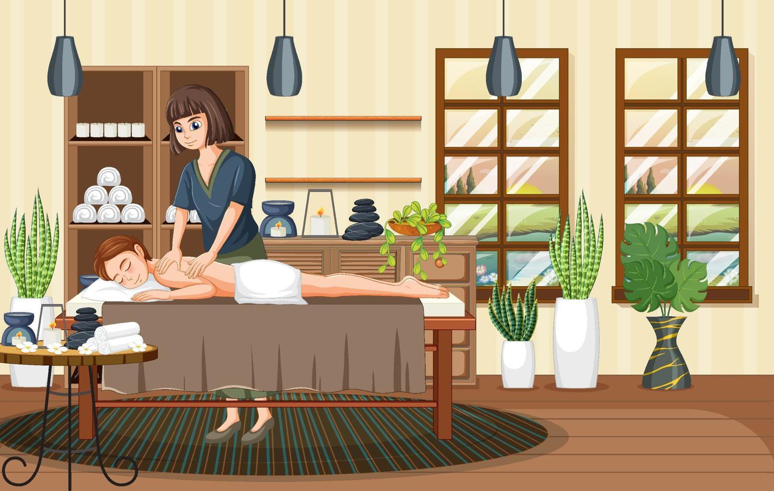 Woman getting back massage spa vector