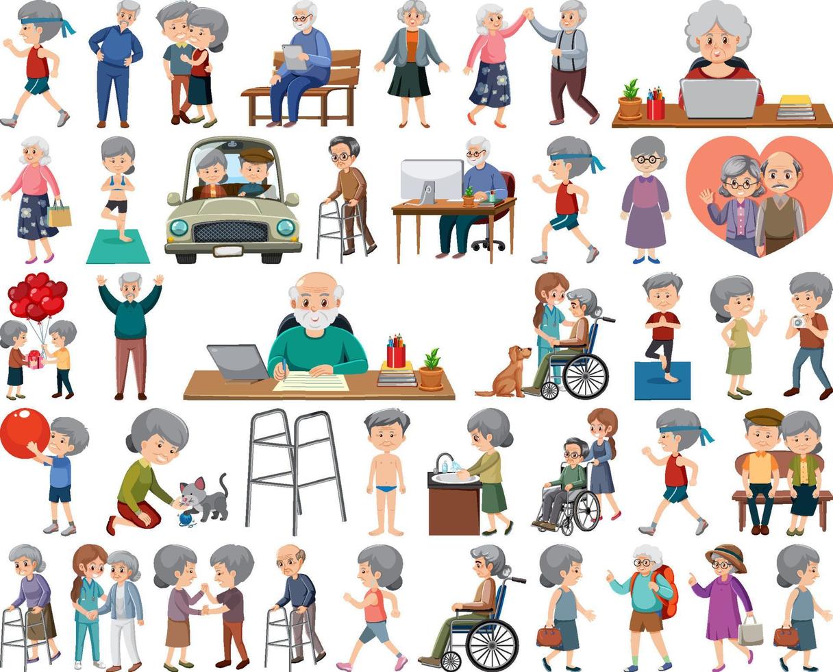 Collection of elderly people icons vector