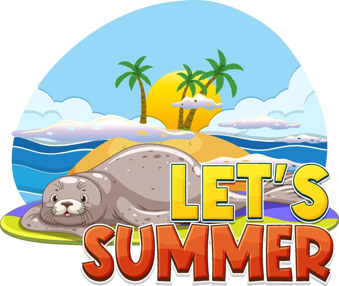 Seal cartoon character with lets summer word vector