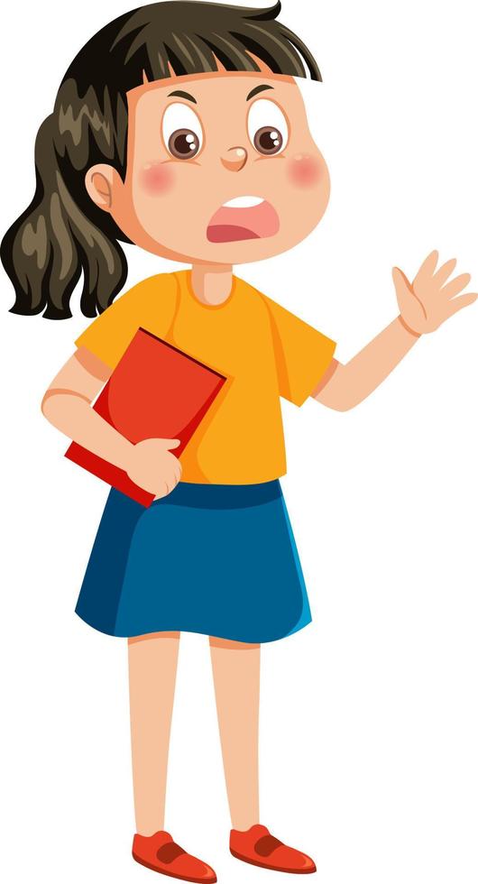 A girl holding a book with scowl on her face vector