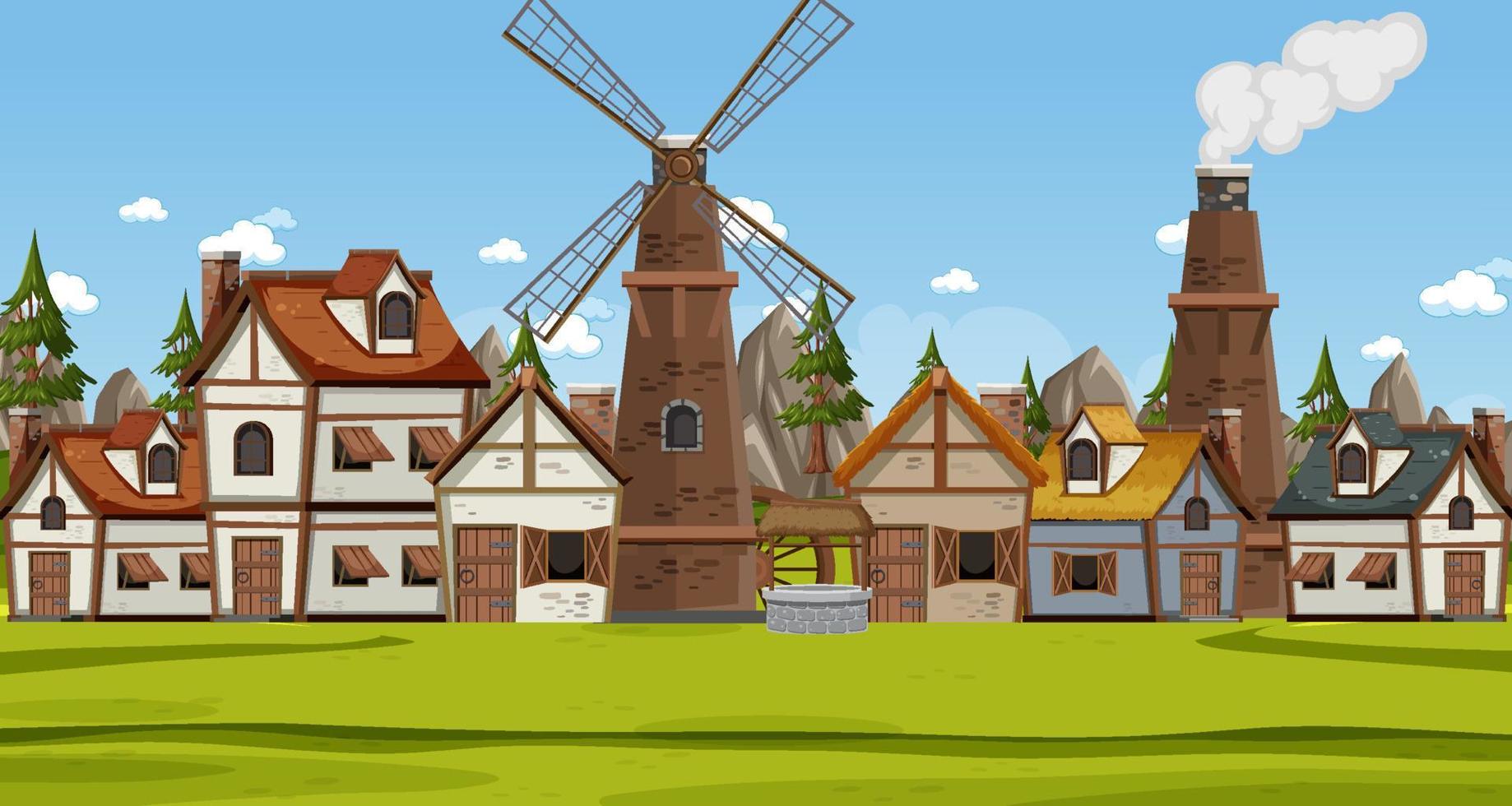 Ancient medieval village background vector