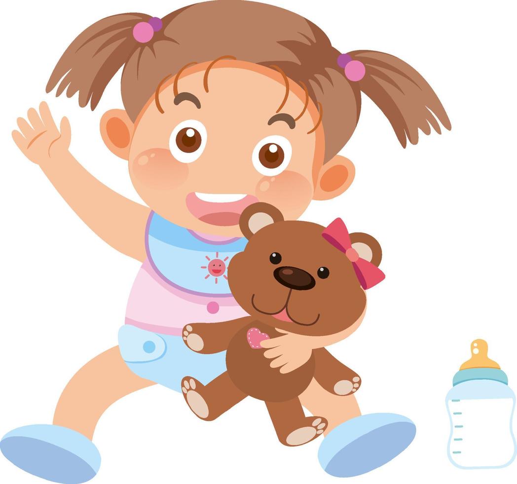 Cute baby girl with teddy bear vector