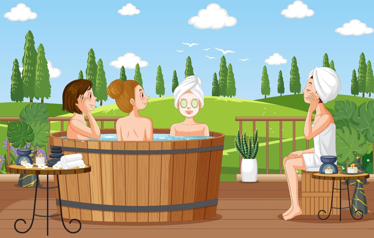 mujeres en jacuzzi spa vector