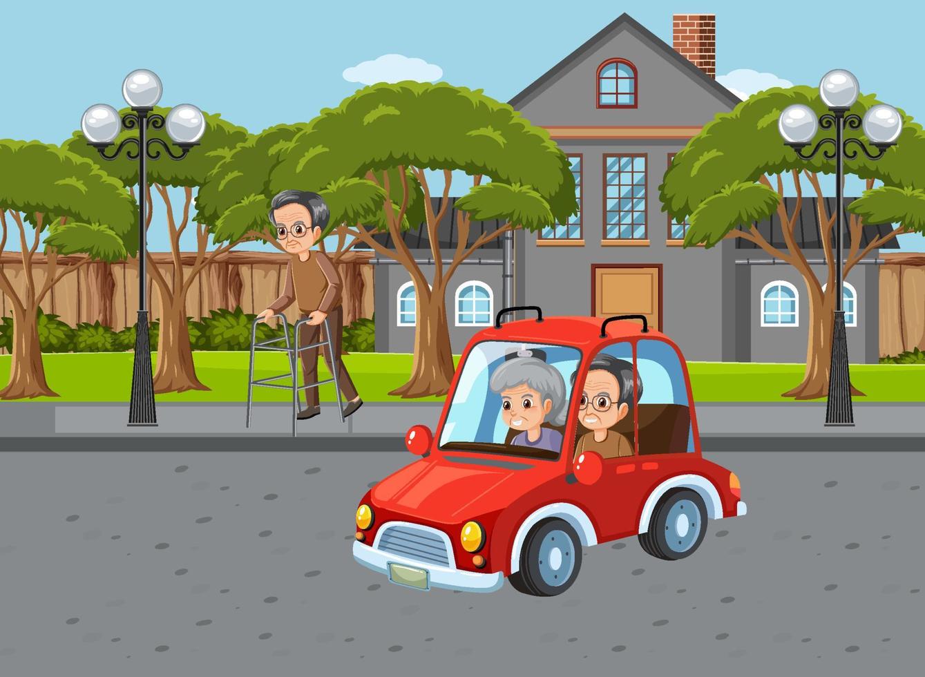 Senior couple driving car vector