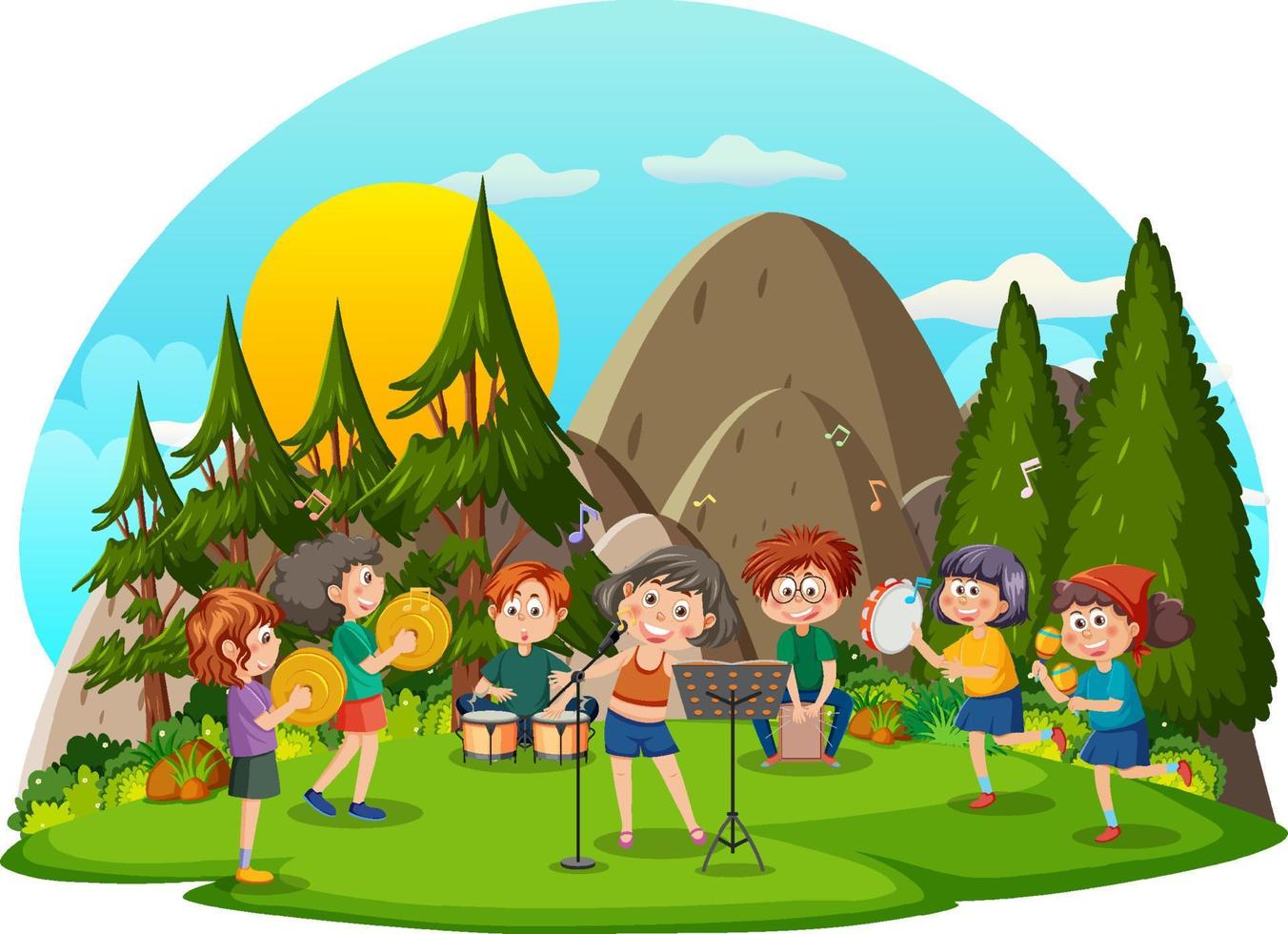 Children playing music at park vector