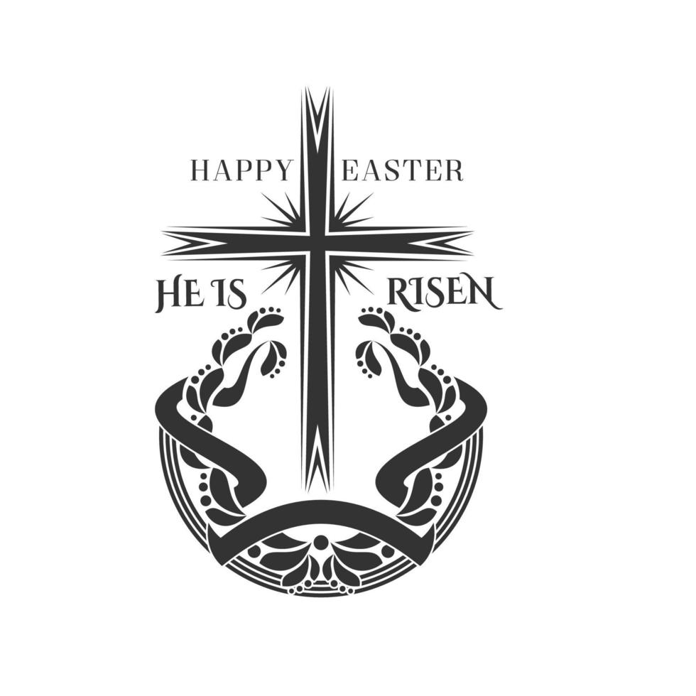 Happy Easter vector cross and laurel icon