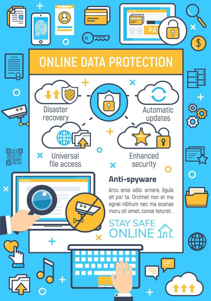 cartel de vector de protección de datos en línea de internet