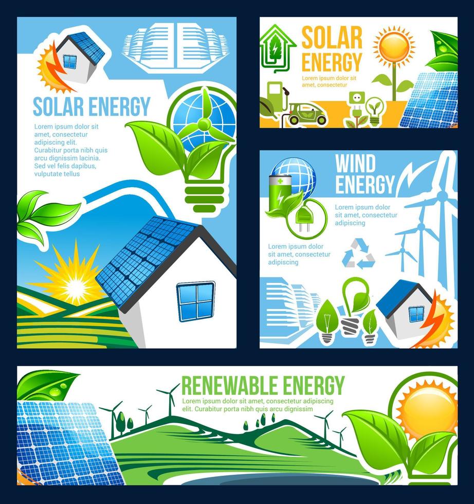 Green energy banner of solar, wind and hydro power vector