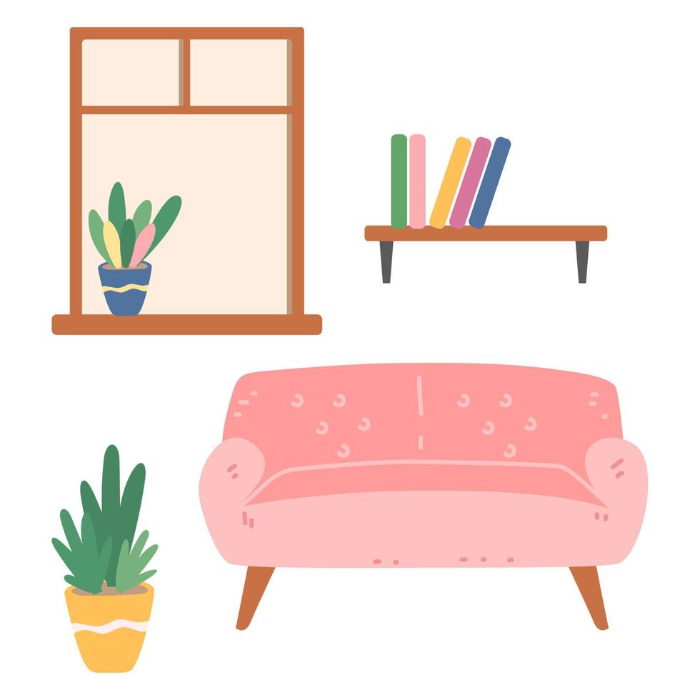 comfy furniture and home decorations vector