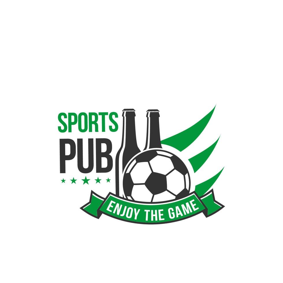 Soccer sports pub vector icon beer bottle and ball