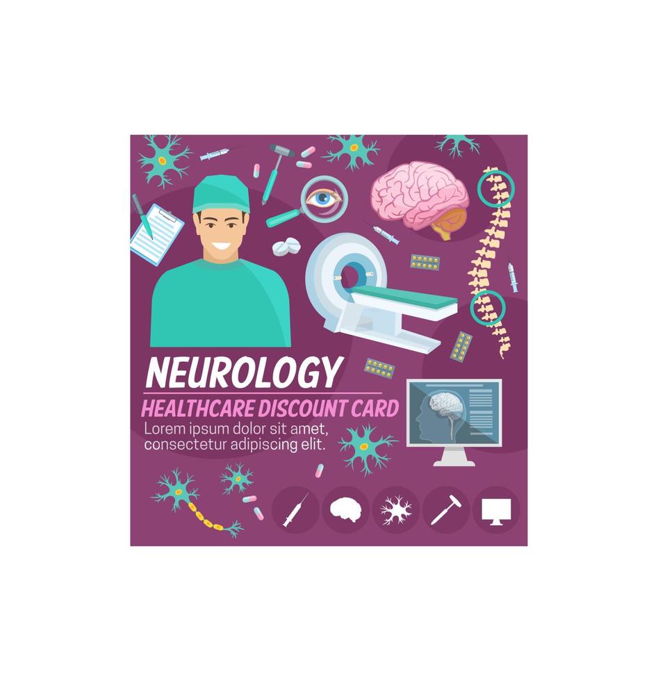 Neurology medicine hospital discount card design vector