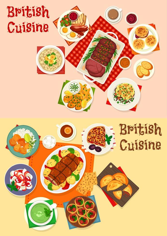 British cuisine icon of breakfast and dinner dish vector