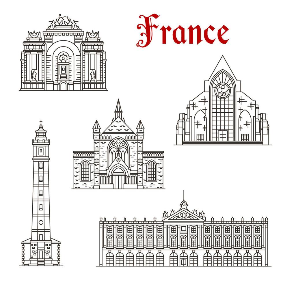 French travel landmark icon of linear architecture vector