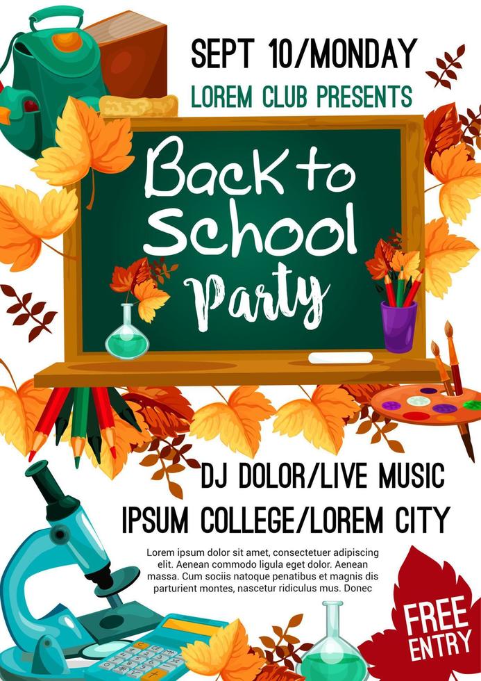 cartel de fiesta de otoño de vector de regreso a la escuela