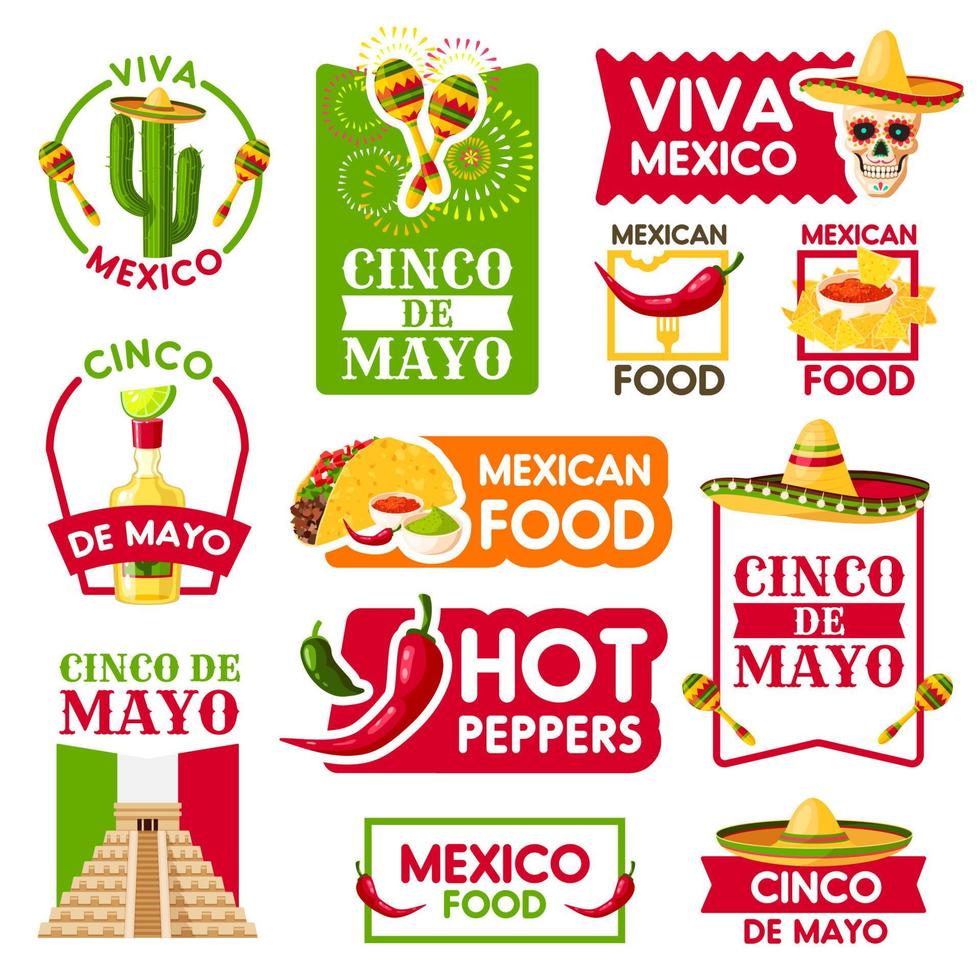 iconos vectoriales mexicanos para las vacaciones de cinco de mayo vector