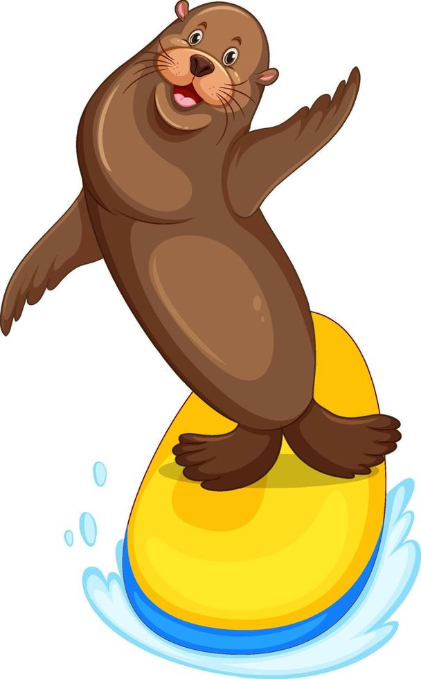 Sea lion surfing on surfboard vector