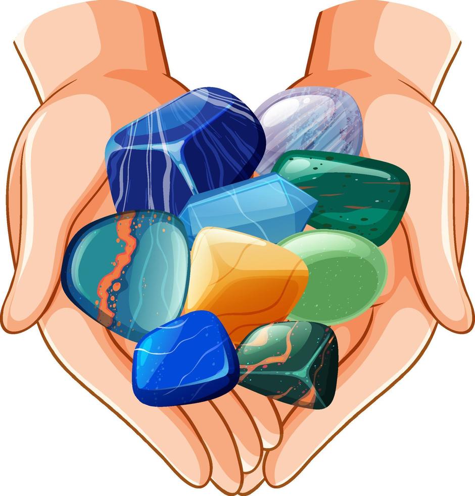 Pile of gemstones on hands vector