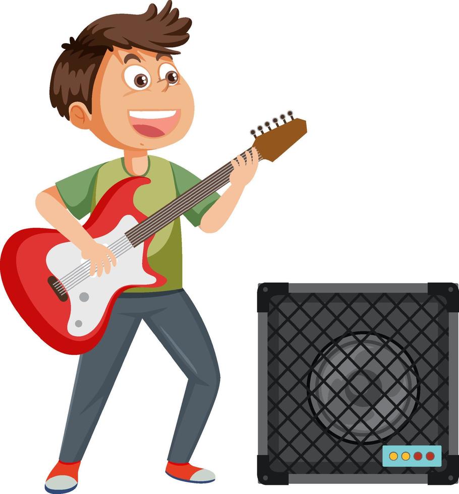A boy playing electric guitar vector