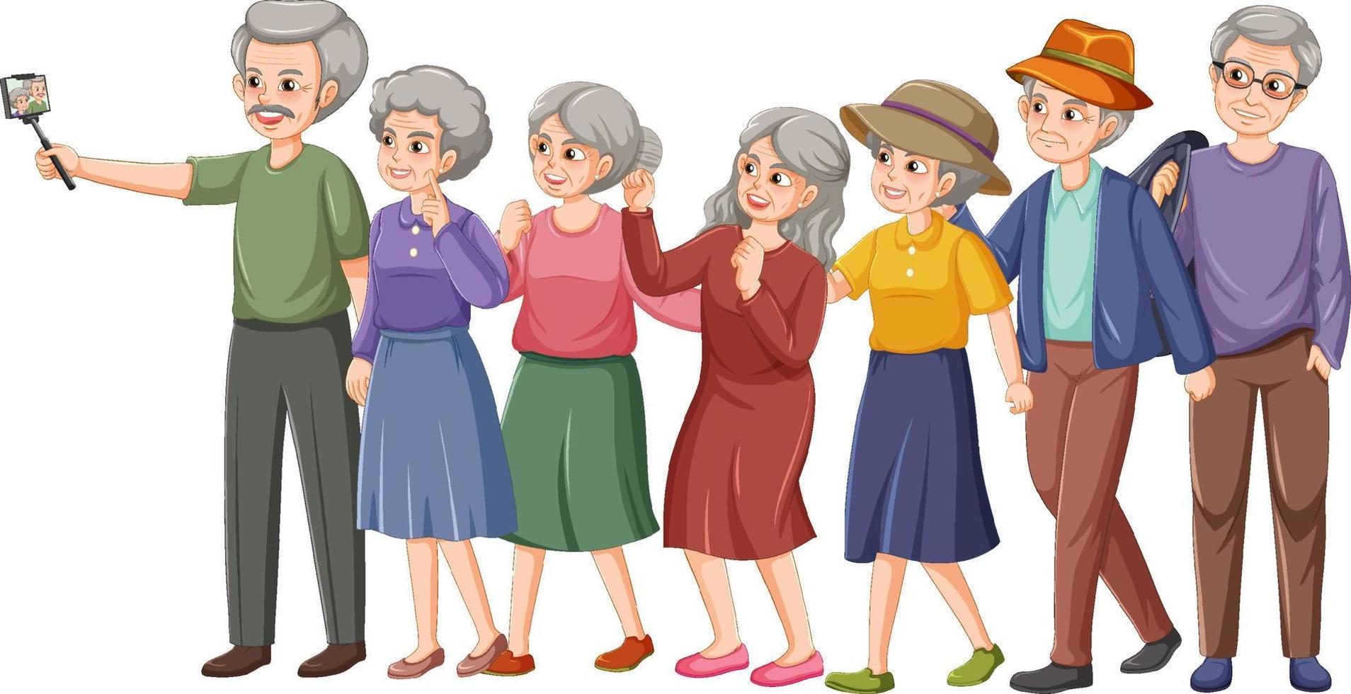 Group of elderly people taking selfie vector