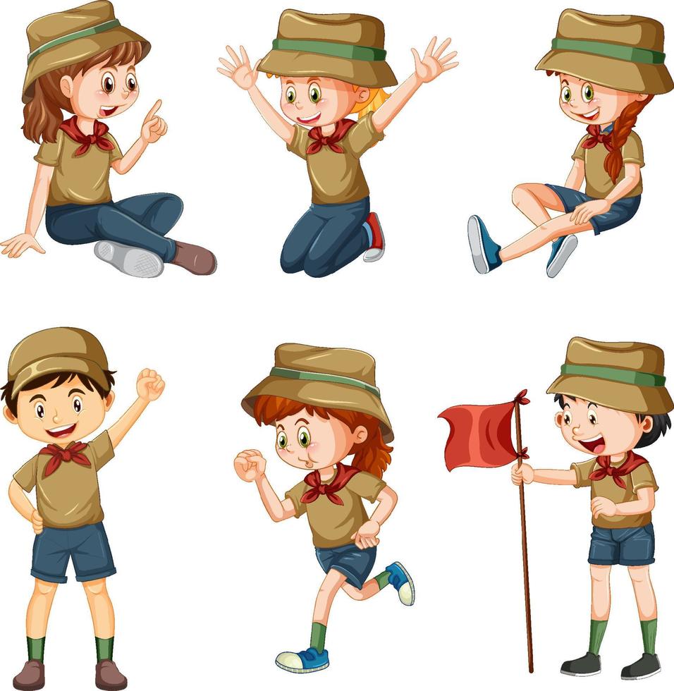 Set of different camping kids vector