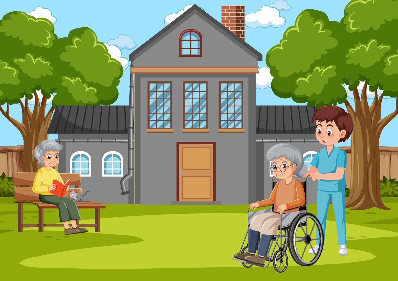 Outdoor park with elderly people vector