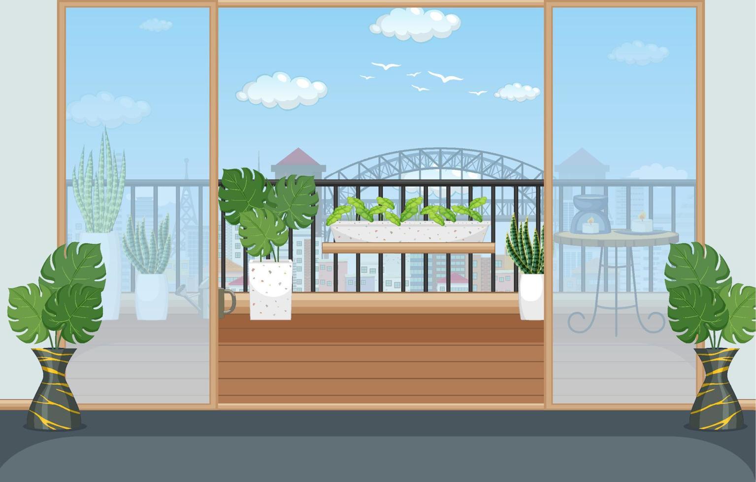 Interior of balcony scene template vector