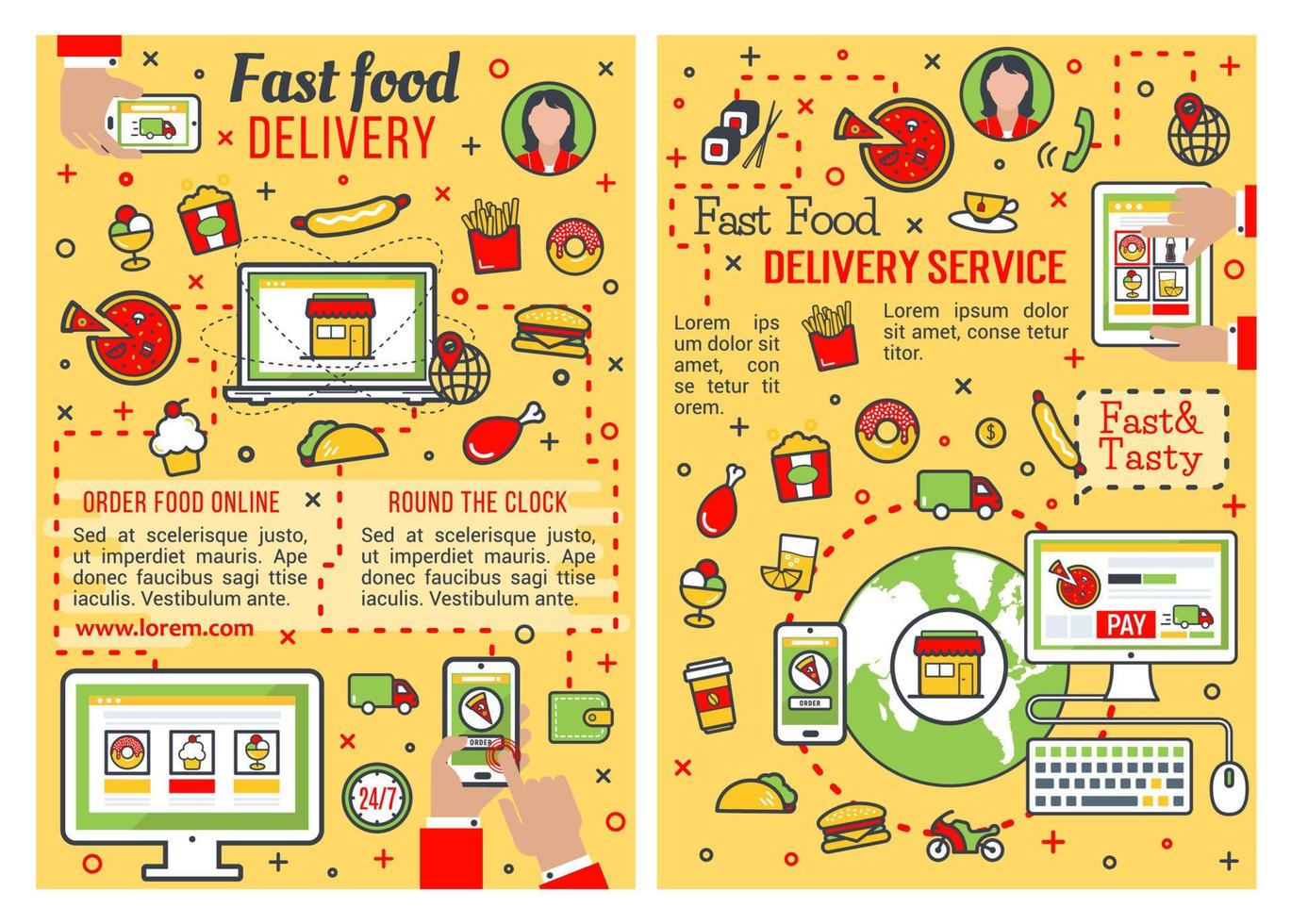 Fast food delivery service thin line banner design vector